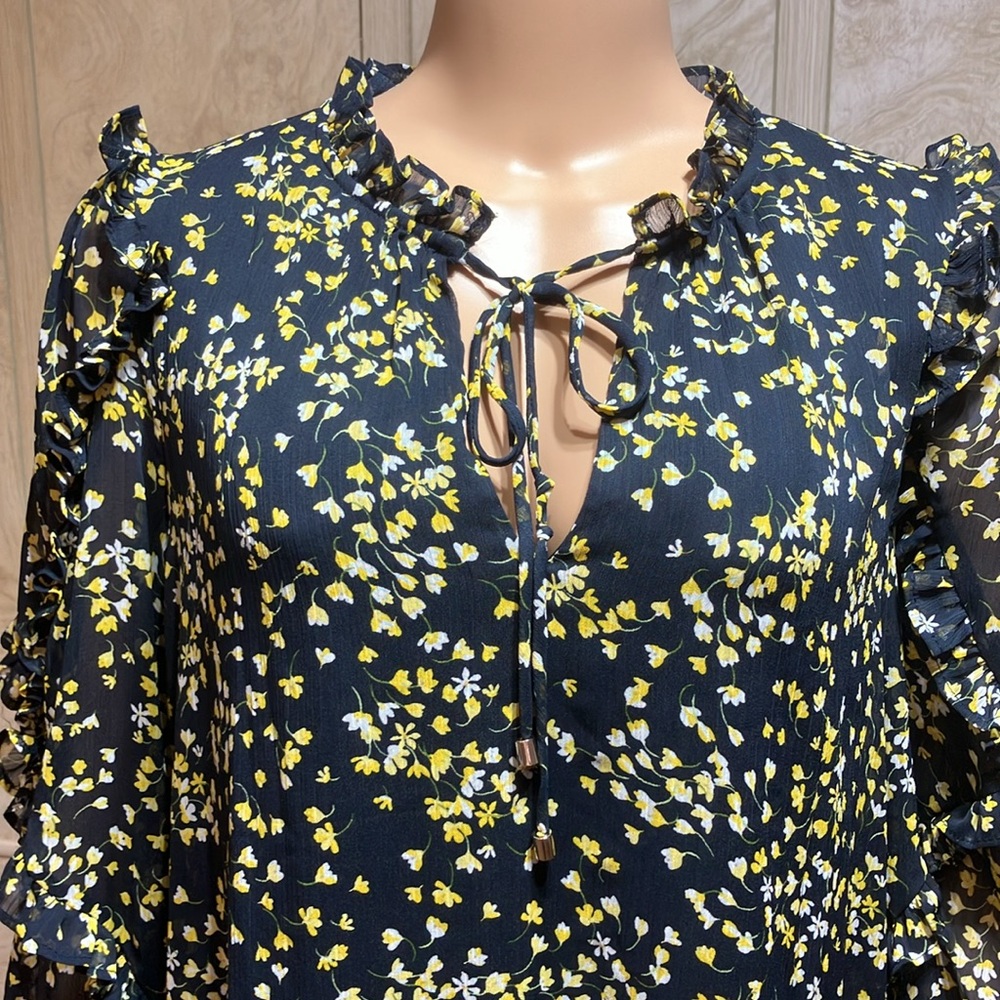 Tommy Hilfiger Blue and Yellow Ruffled Tiered Sundress